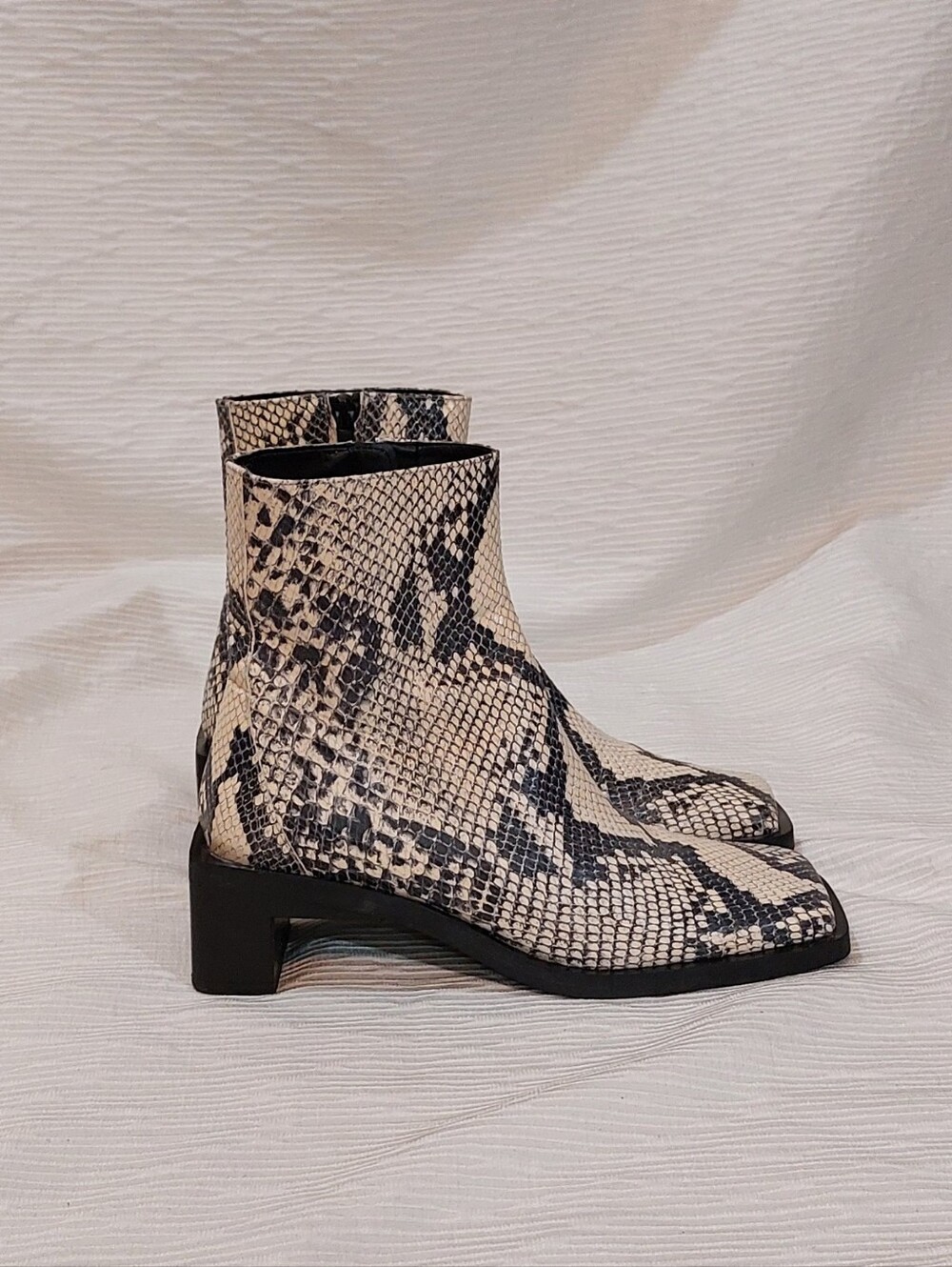 Zara Square Toe Block Heel Leather Snake-Print Ankle Boots Size 7/38 - Picture 5 of 8